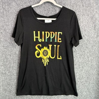 Hippie Soul Sunflower Graphic T-Shirt Women's Size M Black Short Sleeve Tee Top