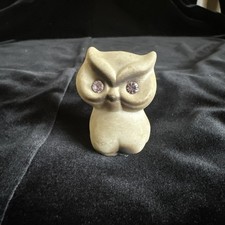 VTG Matte Owl Figurine With Violet Rhinestone Eyes