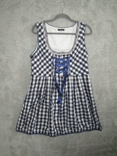 Classic Dirndl Bavarian Oktoberfest Checkered Dress Blue White XXL Lace Peasant