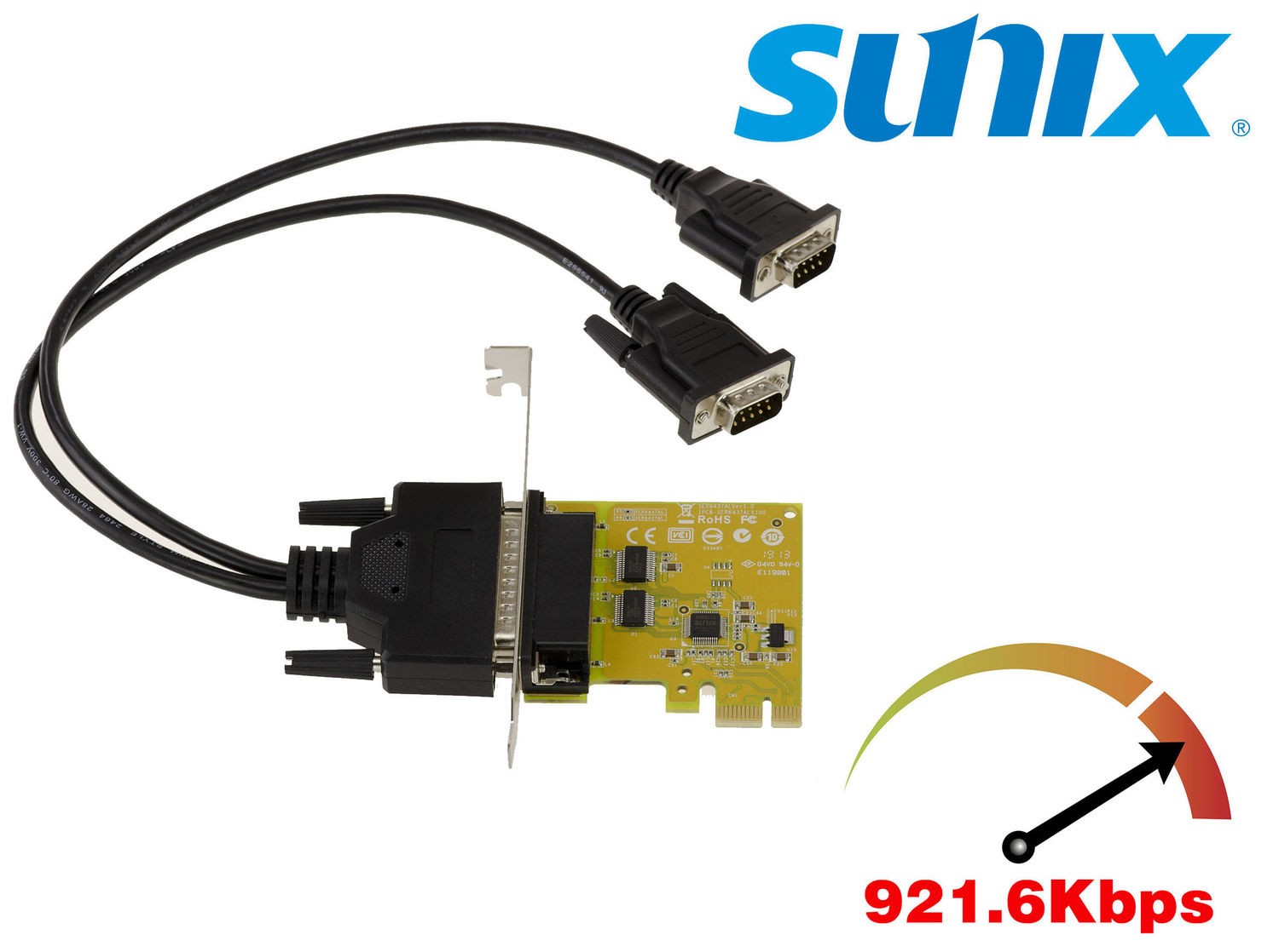 Carte PCIe 2 ports COM RS232 Sunix SER6437HL avec équerres Low et High Profile