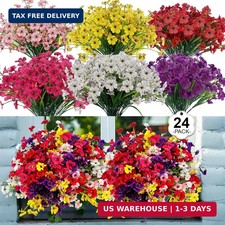 24 Pcs 6 Color UV Resistant Outdoor Artificial Faux Flowers Plants Realistic P