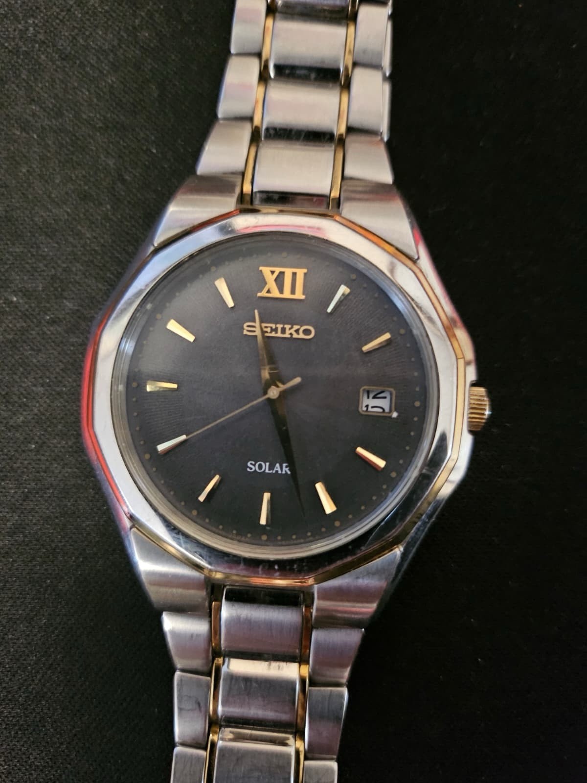 Men's Seiko Solar V157-0AK0 Two Tone Date Watch Solarbattery *some missing links