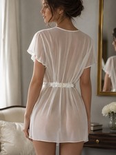 Oscar de la Renta Pink Label Women s Sheer Chiffon Robe White L Pristine