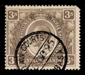 Kenya, Uganda, Tanzani Scott #32 Used 1922 Gray Black 3 Shillings