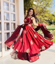 Designer Fandy Silk Anarkali Gown Wedding Reception Party Wear Dress For Women