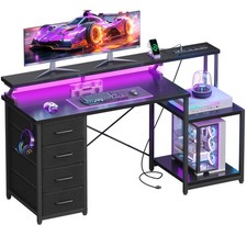 55 Inch Computer Gaming Desk with Power Outlets & 4 Drawers, Home Office Desk...