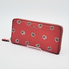 Coach Long Wallet, Round Zipper, Cherry Red