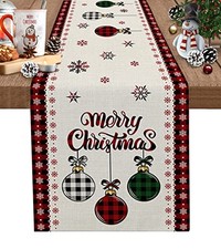 Christmas Table Runner 72 Inch Xmas Ball Buffalo Plaid Holiday Table 13" x 72"