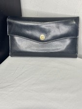 BOSCA Vintage Full Grain Leather Trifold Wallet w/ Gold Kissing Locks Black