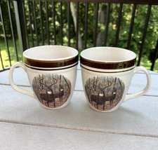 2 pc Folkcraft Stoneware Cabela's Whitetail Buck Deer Mugs Coffee 16 oz.