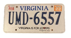 2022 Virginia License Plate UMD-6557 EXPIRED Virginia Is For Lovers