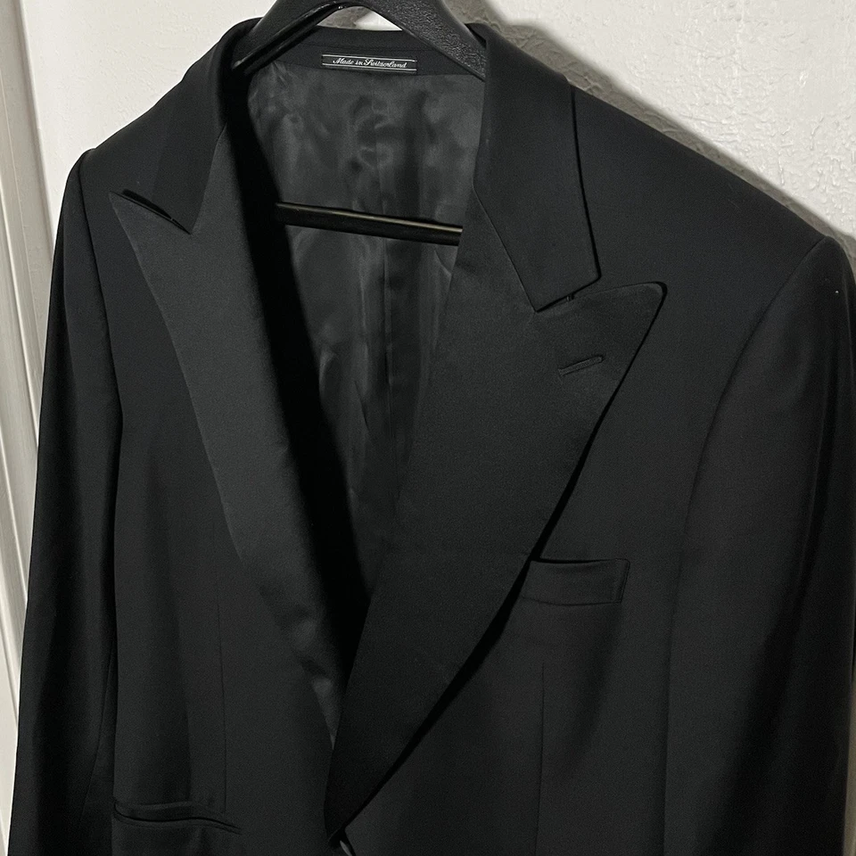 Ermenegildo Zegna Negro Lana Esmoquin Noche 1Btn Chaqueta Satén Pico Solapa EE. UU. 46R Foto 2 de 4