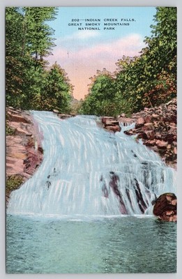 Indian Creek Falls Great Smoky Mountains National Park Linen Postcard
