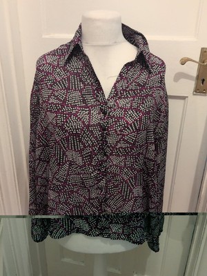 Marks and Spencer 16 lila weiß und schwarz gepunktet geknöpft Bluse Langarm