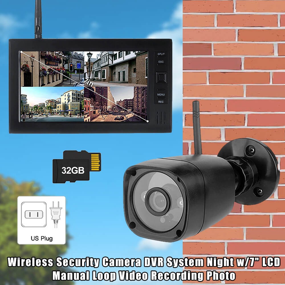 Wireless Security Camera DVR System Night w/7" LCD Manual Loop Video Recording