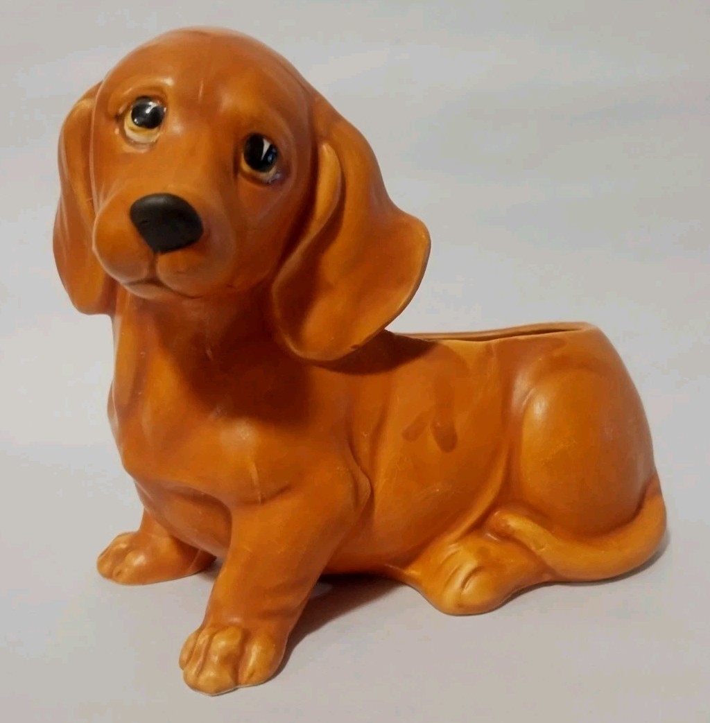 Vintage NapcoWare Brown Ceramic Dachshund Weiner Dog Planter C6717 Japan