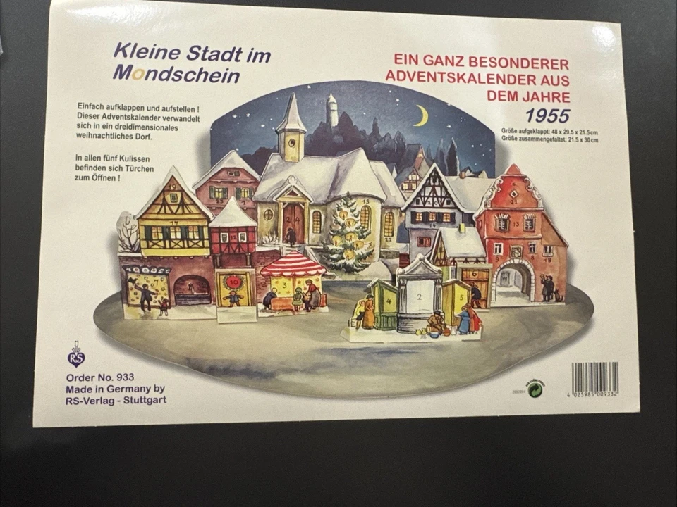 Adventskalender "Kleine Stadt im Mondschein" 3D Papierkalender 80er Sellmer 933