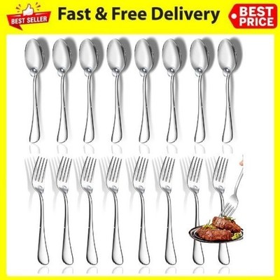 12PCS Stainless Steel Spoons & Forks Set Mirror Finish Dishwasher Safe Silver