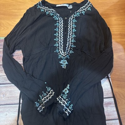 Sutton Studio Size Large Linen Tunic Rhinestones Black Shimmer