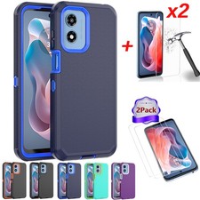 For Motorola Moto G Play 2024 4G Case Protective Hybrid Cover Tempered Glass