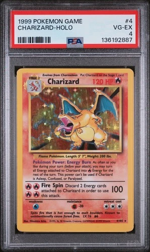 1999 POKEMON BASE SET UNLIMITED #4 CHARIZARD-HOLO PSA 4