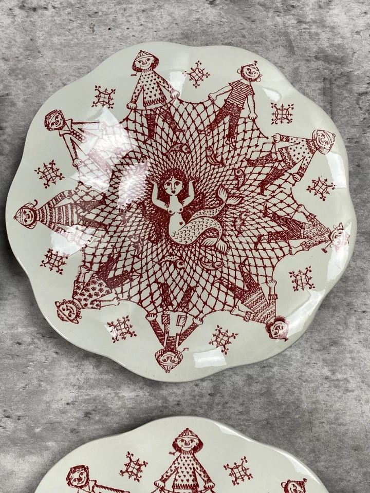 MCM 60s Bjorn Wiinblad Nymolle Plate Lot 4 Mermaid in Net Fisherman Denmark RARE - Image 4 of 4