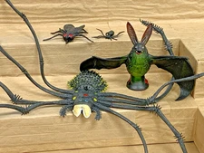 Vintage 80s 90s Creepy Rubber Halloween Prop Giant Spider Squeaky Bat Fly Insect