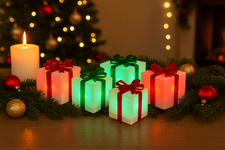 Christmas LED Present Decorations 5pc Set Light Up Gift Boxes Small Xmas Home