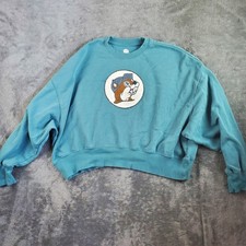 Buc-ee s Sweatshirt Womens M Teal Long Sleeve Fleece Pullover Cozy Crop