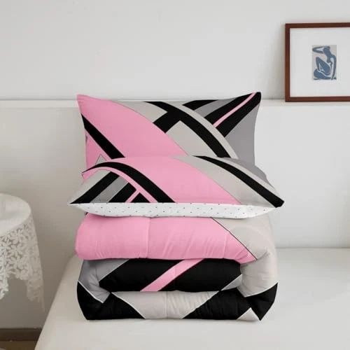  Pink Grey Black Abstract Comforter Set Abstract Full Pink Grey Black1 - Image 3 of 4