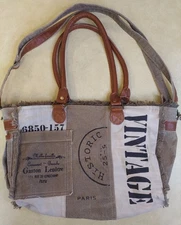 Myra Bag Vintage Retro Print Travel Weekender Canvas Leather Trim Pockets