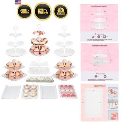 Pack of 10 Cake Stand Set, with 3 x Two-Tier and 3 x Three-Tier Cupcake Stand...