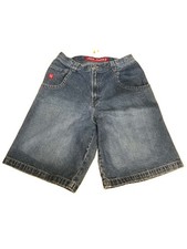 Men's Vintage JNCO "King Flame Crown" Embroidered Denim Shorts Size 34 Rare Y2K