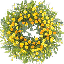 Summer Wreaths for Front Door, 24" Yellow Daisy Wreaths for Front Door Window Wa
