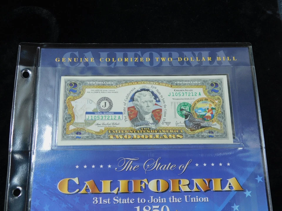 Lot of 8x 2003a $2 Colorized Federal Reserve Notes in Collector Sheets - Image 4 of 4