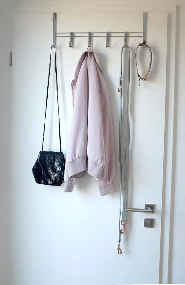 13897 Appendiabiti Da Porta, 6 Ganci, Metallo, Argento, 51X7.1X20.5 Cm - Immagine 3 di 4