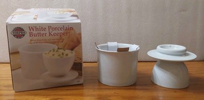 Norpro White Butter Keeper Porcelain New  Hold 1/2 Cup Fresh w/o Refridgeration