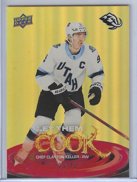 Clayton Keller 2025-26 Upper Deck Let Them Cook Gold 25/25 Utah Mammut