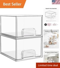 2 Pack Small Clear Stackable Storage Drawers,Acrylic Bathroom Makeup Organize...