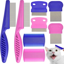 8PCS Pet Flea Comb Set Cats Dogs Lice Removal Tear Stain Grooming Tools Pink&Blu