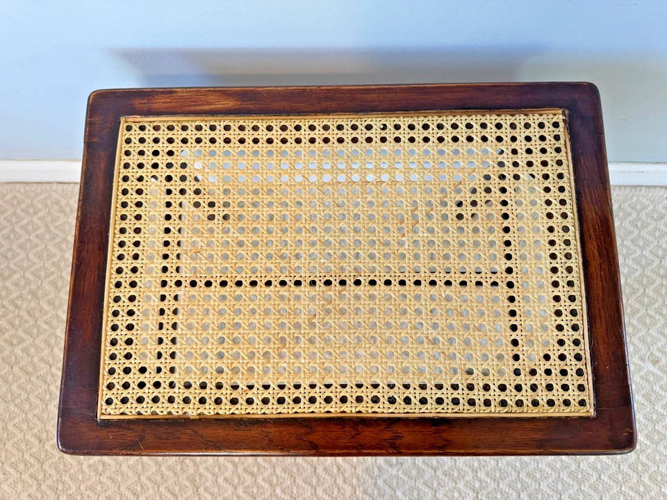 Taburete de caña vintage estilo reina Ana mesa piano banco reposapiés antiguo tocador Foto 4 de 4