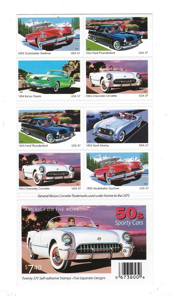 US Scott 3935b- bklt of 20 @ c 37 MNH SA "Muscle Cars" FREE MOUNT & SHIPPING - Image 2 of 3