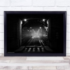 Lonely Tunnel Black & White Dark Night Bridge Silhouette Wall Art Print