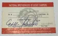 Boy Scout OA Membership Card Lodge 159 Ho De No Sau Nee 1995 New York   RC6