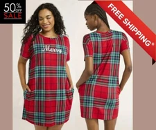 Joyspun Women’s size S-M Short Sleeve Sleep Shirt Color Red Pepper Plaid NEW