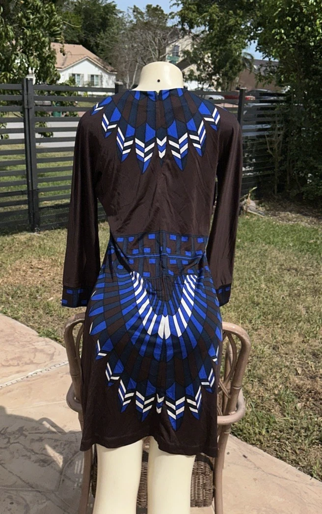 TORY BURCH ABITO CASUAL MARRONE MULTICOLORE STAMPA SETA MANICA LUNGA Tg L