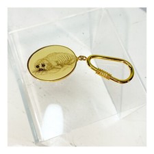 Baby Seal Keychain Barlow Collectible Vintage Gold Faux Scrimshaw Art USA Made