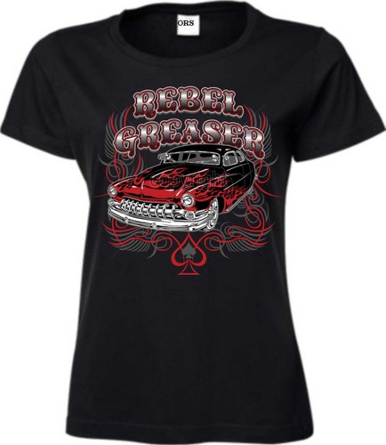 T-shirt Femme Noir V8 Hot Rod Vintage Années 50 - 100% Coton - Neuf Avec étiquettes