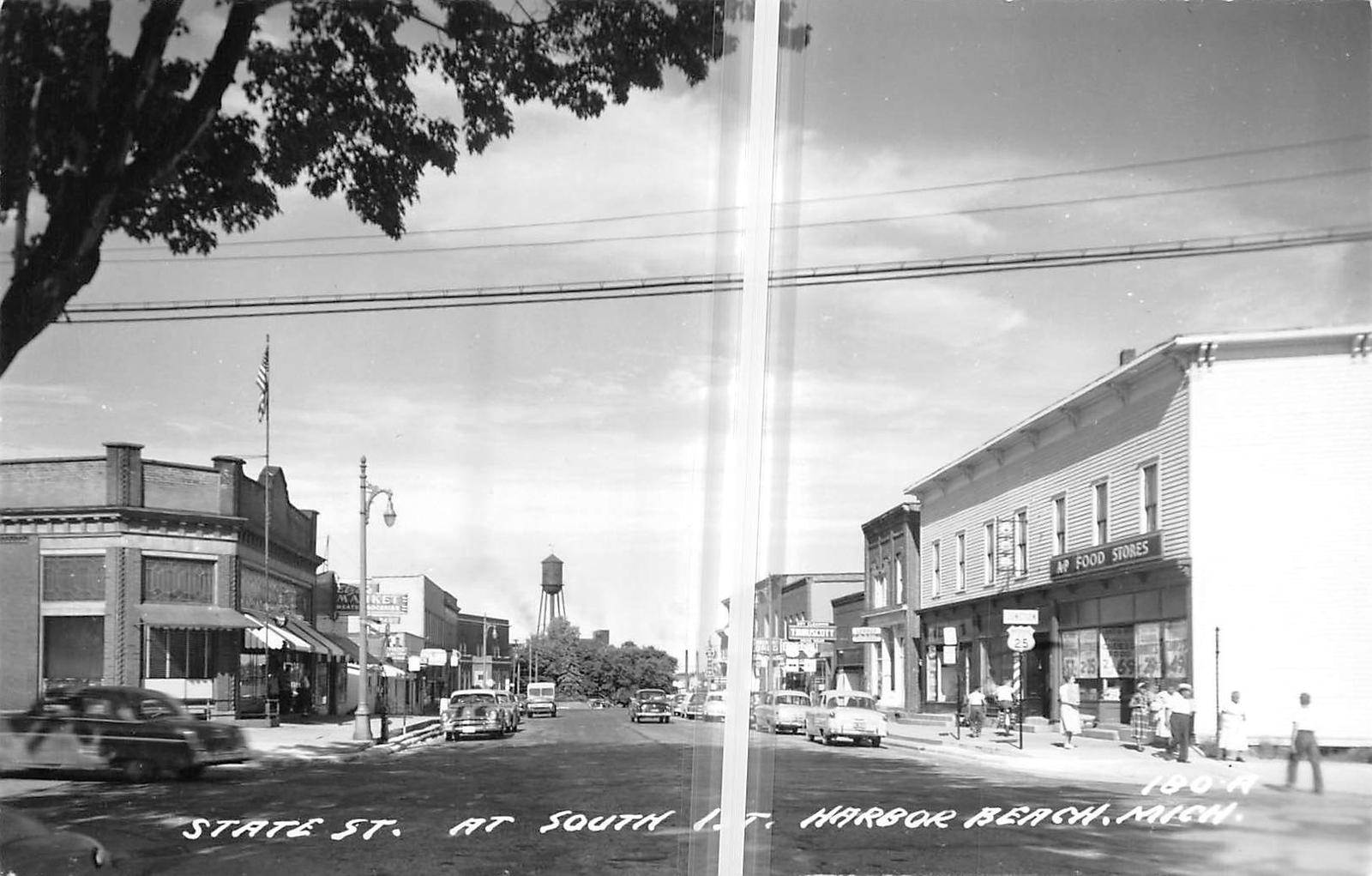 HARBOR BEACH Michigan postcard RPPC Huron County State Street stores