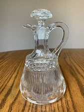 Antique EAPG Glass Vinegar & Oil Cruet w/stopper Beaded Medallion Thumbprint #30